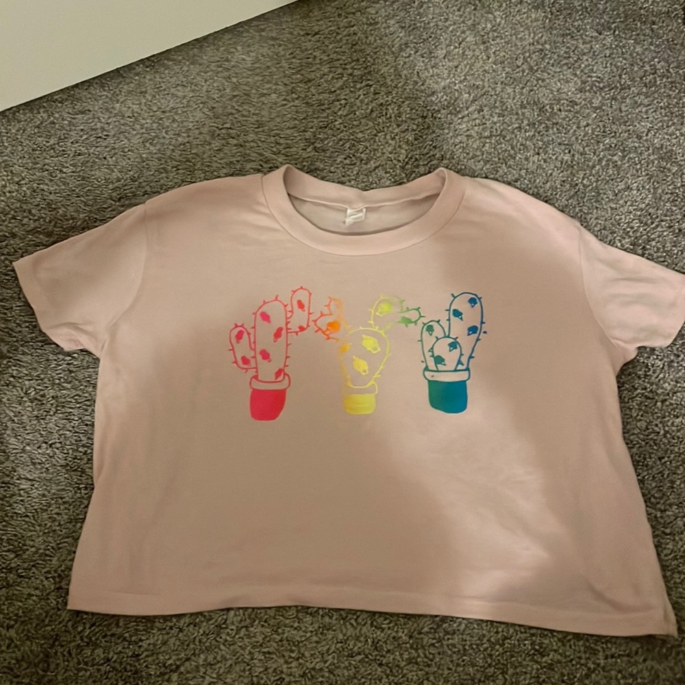 Alternative Blush Pink Crop Top w 3 Cacti